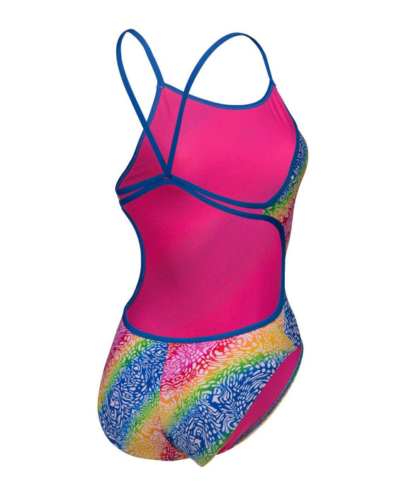 W Swimsuit Lace Back Printed Royal-White Multicolor