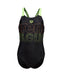 G Swimsuit V Back Graphic black-softgreen Arena