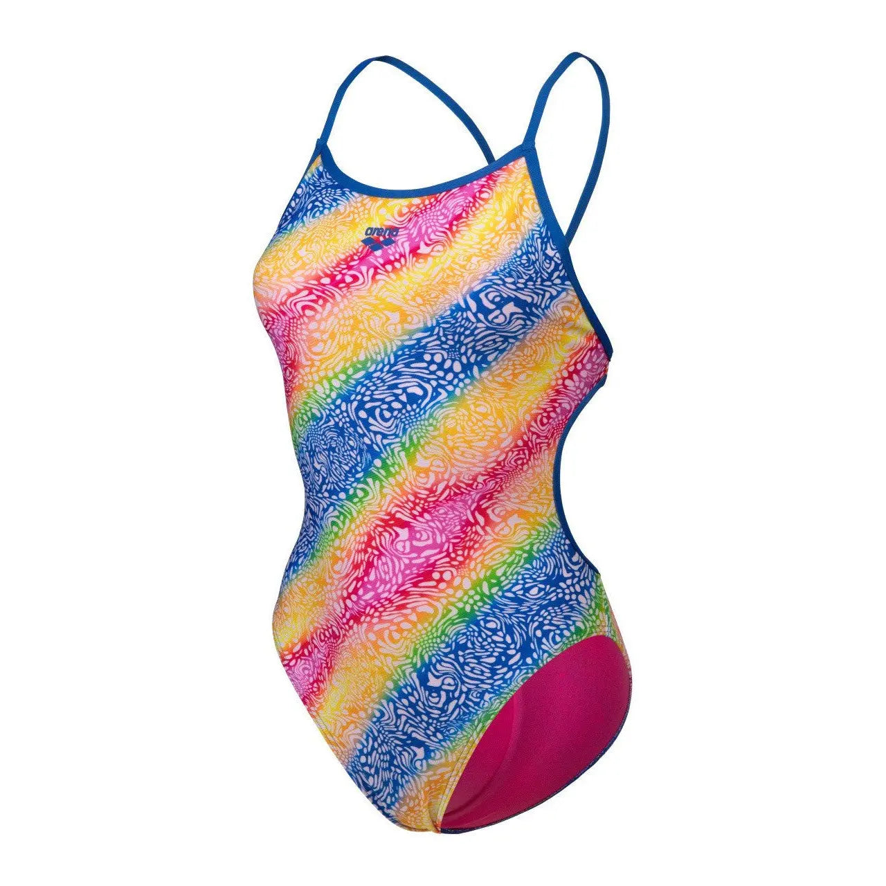 W Swimsuit Lace Back Printed Royal-White Multicolor